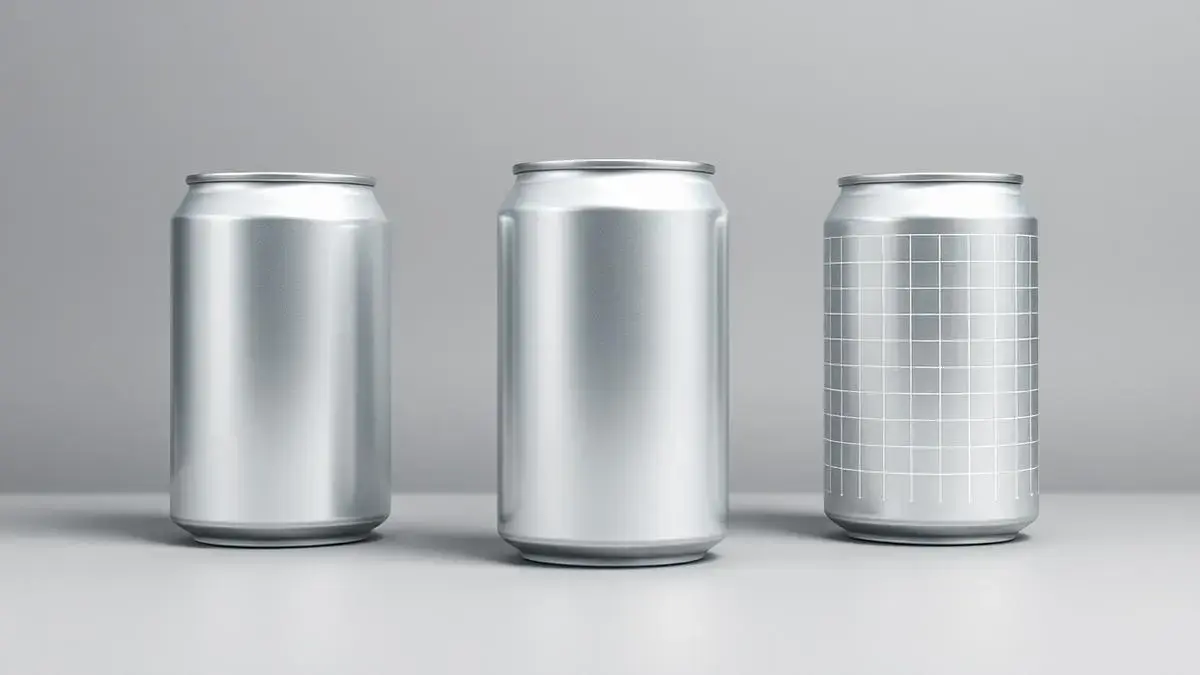 Blank cans with a layout grid illustrating wrap-around printing