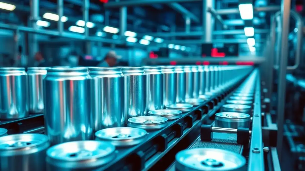 Empty aluminium cans on a filling line before printing